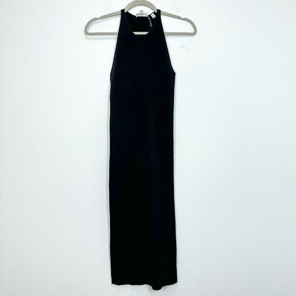 A.L.C. Black Ribbed High Neck Tank Midi Dress Casual Chic Minimalist Feminine - Picture 1 of 7